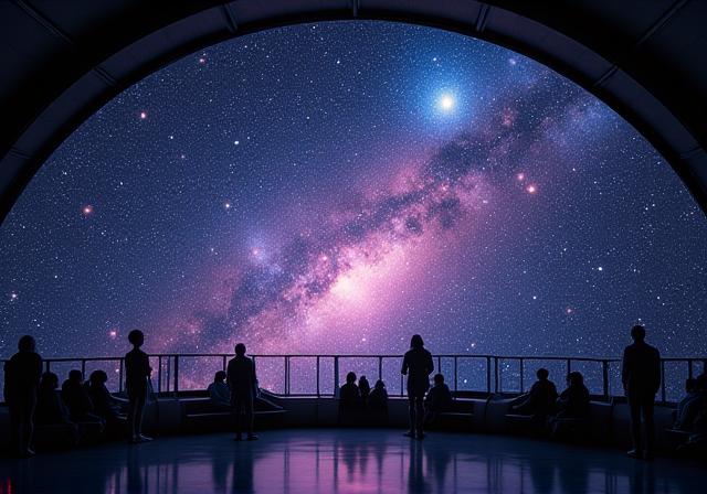 展望台の天井に星空が映し出されている様子